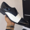 Zapato zanthy shoes de charol negro blanco modelo 300 calzado para caballero estilo pachuco