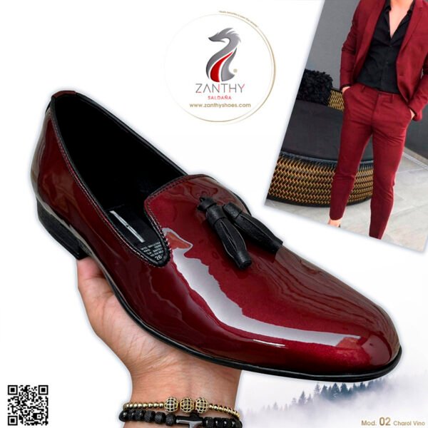 Zapato zanthy shoes slipper charol vino modelo 02 loafer mocasin calzado para caballero estilo vestir